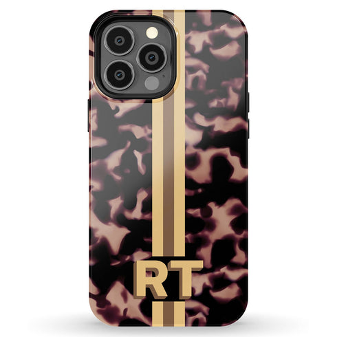 3D Striped Pattern Initials Dark Tort iPhone Case
