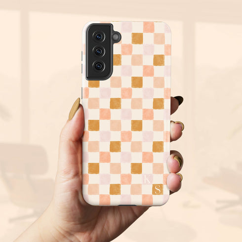 Custom Initials Watercolor Checkerboard Galaxy Case