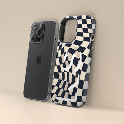 Groovy Checkerboard 3D Initials iPhone Case