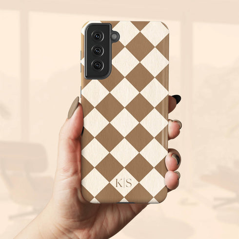 Custom Initials Argyle Checkerboard Galaxy Case