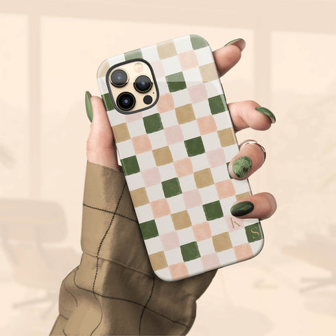 Custom Initials Watercolor Checkerboard iPhone Case