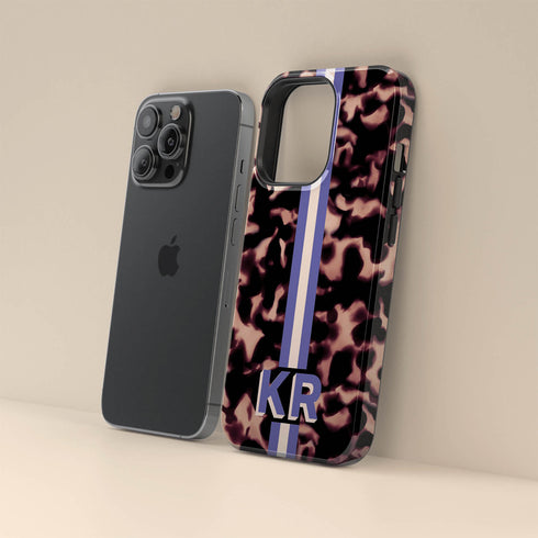 3D Striped Pattern Initials Dark Tort iPhone Case