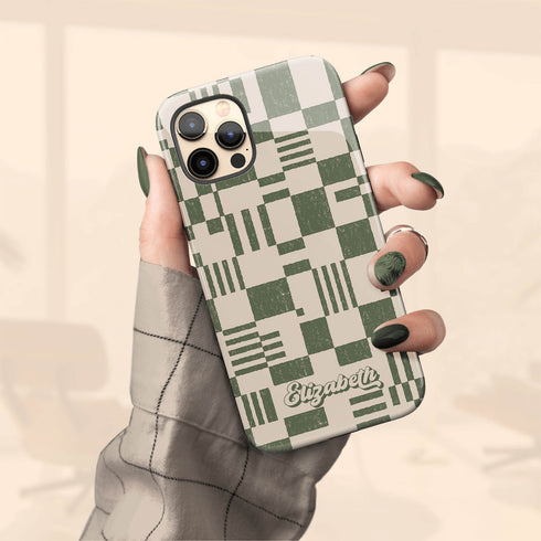Custom Name Retro Geometric Checkerboard iPhone Case