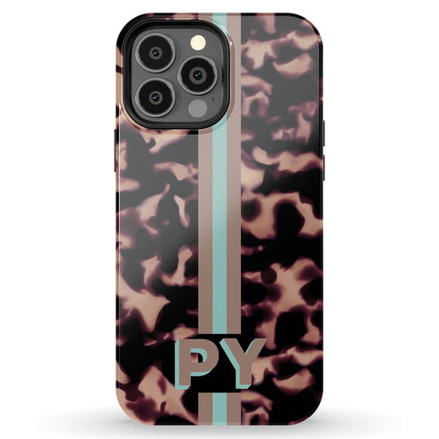 3D Striped Pattern Initials Dark Tort iPhone Case