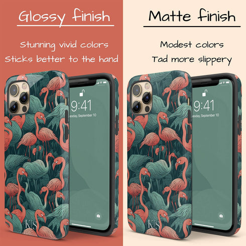 Custom Initials Tropical Pink Flamingos iPhone Case