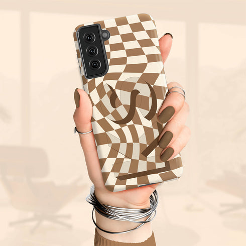 Groovy Checkerboard 3D Initials Galaxy Case