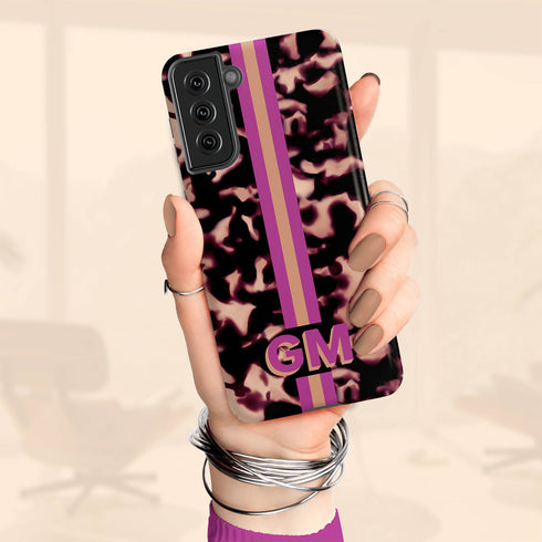 3D Striped Pattern Initials Dark Tort Galaxy Case