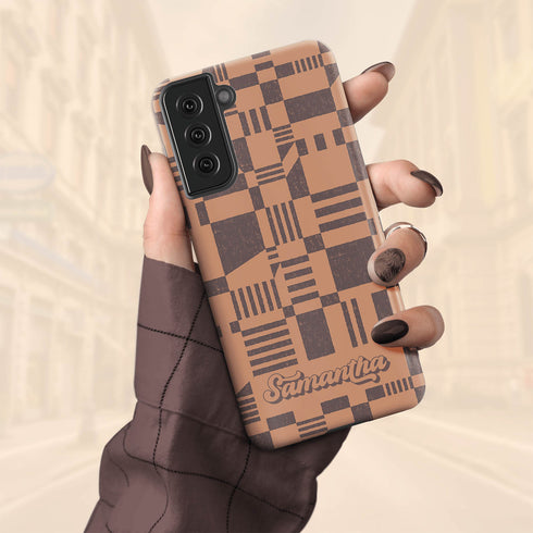 Custom Name Retro Geometric Checkerboard Galaxy Case