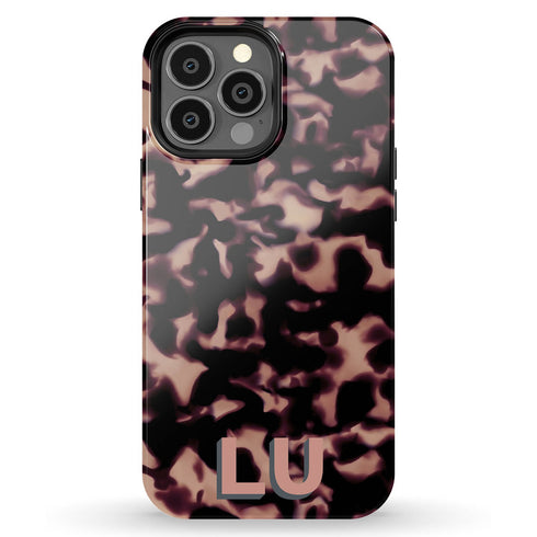 3D Custom Initials Dark Tort iPhone Case - Centered