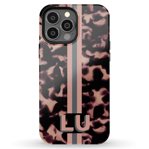 3D Striped Pattern Initials Dark Tort iPhone Case