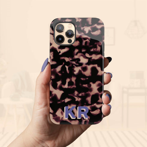 3D Custom Initials Dark Tort iPhone Case - Centered