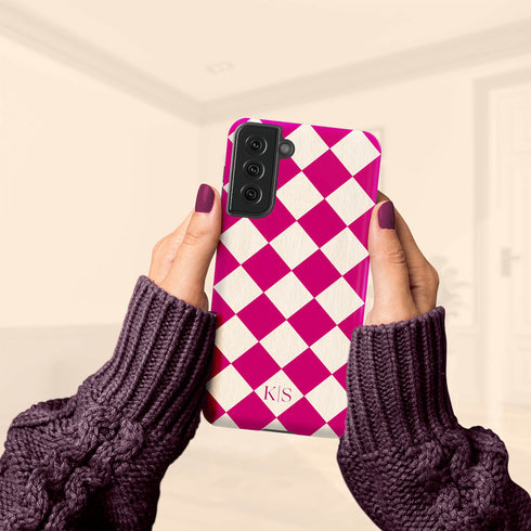 Custom Initials Argyle Checkerboard Galaxy Case