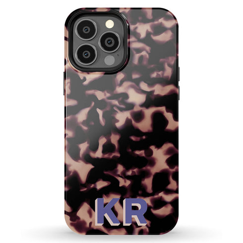 3D Custom Initials Dark Tort iPhone Case - Centered