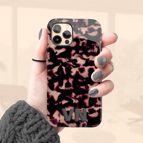 3D Custom Initials Dark Tort iPhone Case - Centered