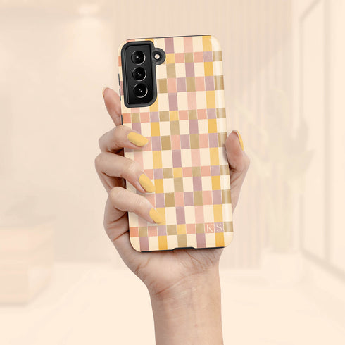 Custom Initials Tartan Plaid Checkerboard Galaxy Case