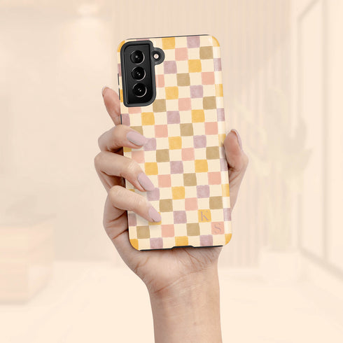 Custom Initials Watercolor Checkerboard Galaxy Case