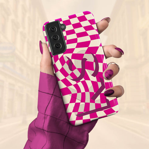 Groovy Checkerboard 3D Initials Galaxy Case