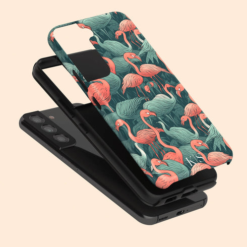 Custom Initials Tropical Pink Flamingos Galaxy Case