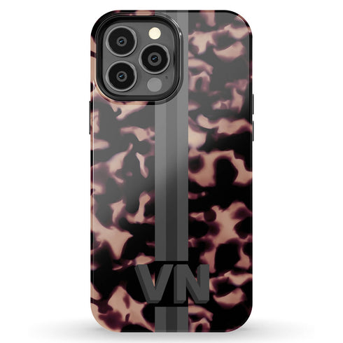 3D Striped Pattern Initials Dark Tort iPhone Case
