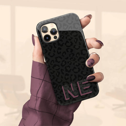 Custom 3D Initials Dark Leopard iPhone Case - Centered