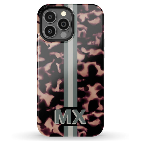 3D Striped Pattern Initials Dark Tort iPhone Case