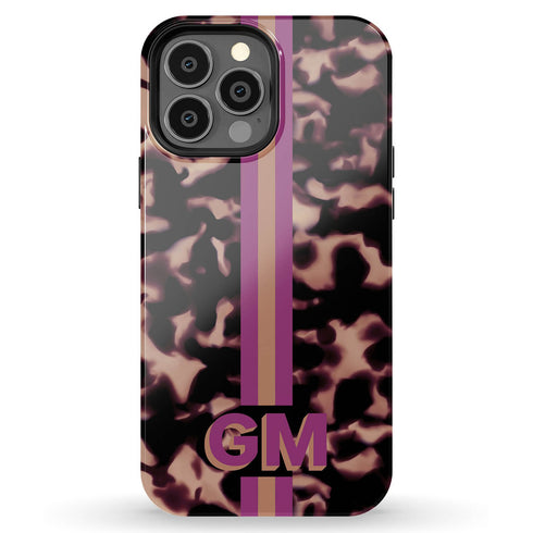 3D Striped Pattern Initials Dark Tort iPhone Case