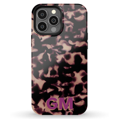 3D Custom Initials Dark Tort iPhone Case - Centered