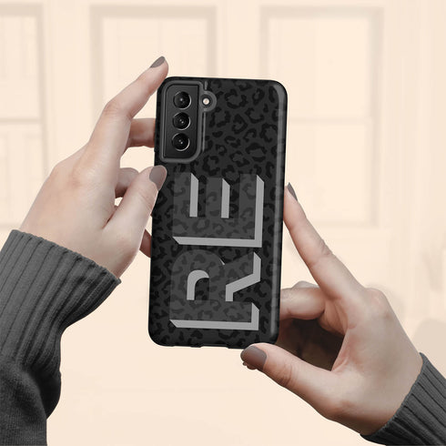 3D Initials Dark Leopard Galaxy Case - Vertical