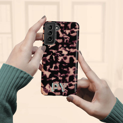 3D Custom Initials Dark Tort Galaxy Case - Centered