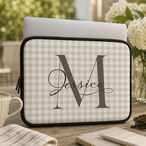 Personalized Gingham Name & Initials Laptop Sleeve