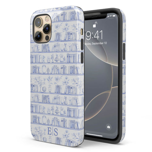Custom Initials Toile Bookshelf Floral iPhone Case