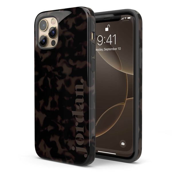 Custom Name Dark Tortoiseshell Serif iPhone Case