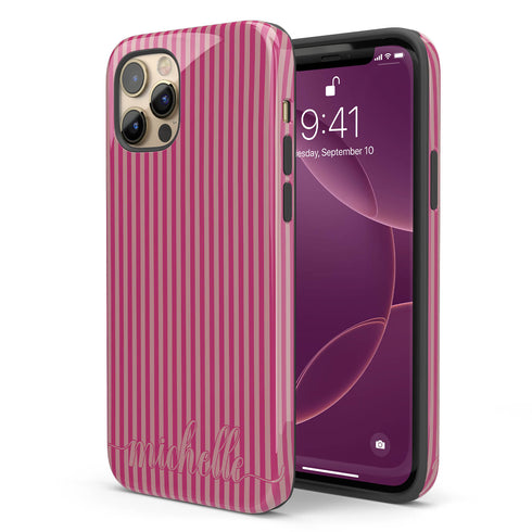 Custom Name Cute Chic Vertical Stripes iPhone Case