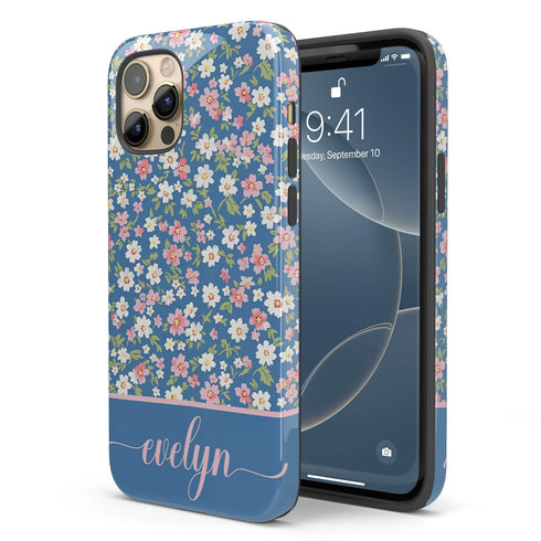 Custom Name Tiny Blue Floral iPhone Case