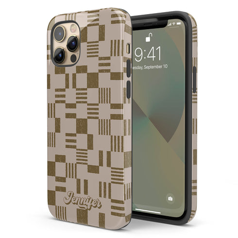 Custom Name Retro Geometric Checkerboard iPhone Case