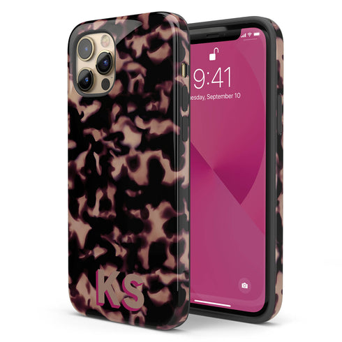 3D Custom Initials Dark Tort iPhone Case - Centered