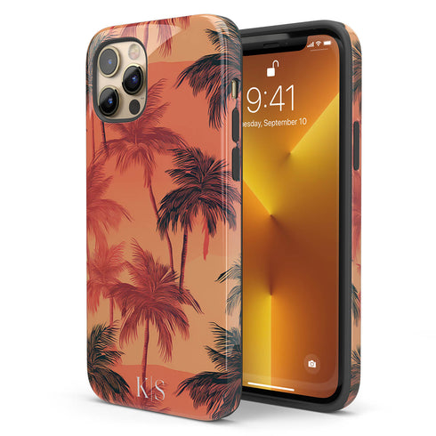 Custom Initials Tropical Blush Palm Trees iPhone Case