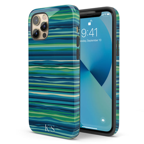 Custom Initials Tropical Turquoise Stripes iPhone Case