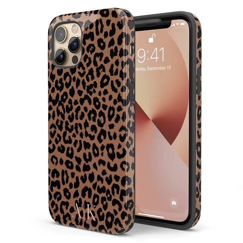 Chocolate Leopard Custom Initials iPhone Case