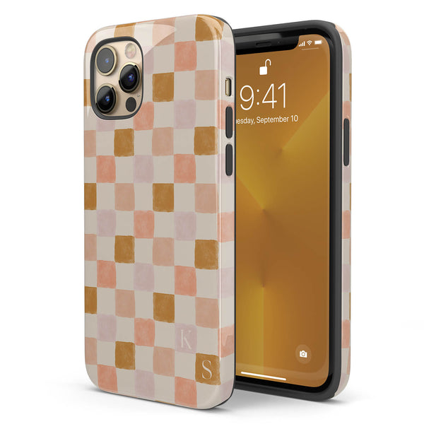Custom Initials Watercolor Checkerboard iPhone Case