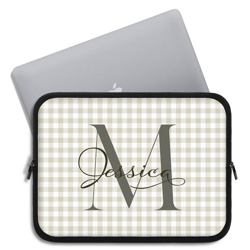 Personalized Gingham Name & Initials Laptop Sleeve