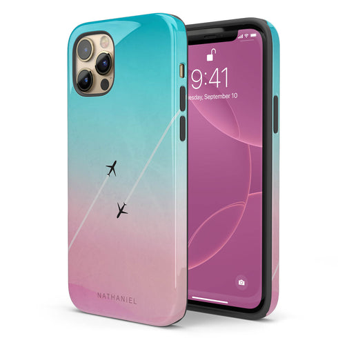 Personalized Pastel Gradient Sky Airplane iPhone Case