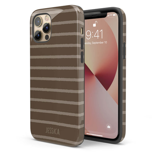 Custom Name Earth Tone Stripes iPhone Case