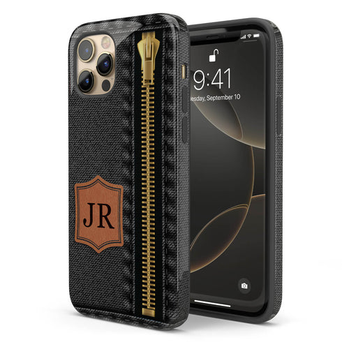 Personalized Denim Zipper Leather Patch iPhone Case