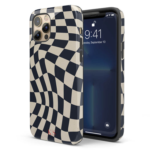 Custom Initials Wavy Groovy Checkerboard iPhone Case