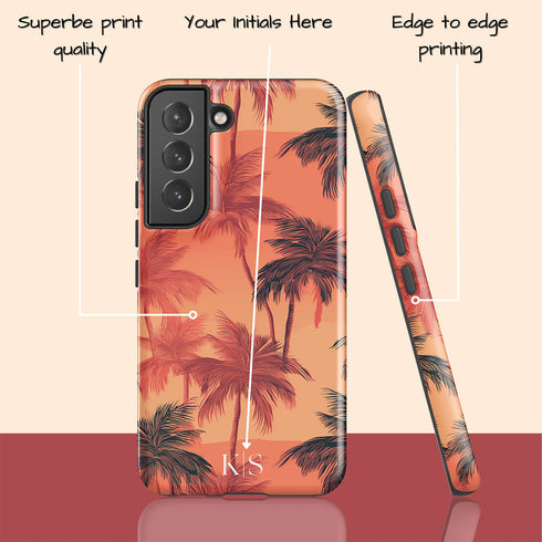 Custom Initials Tropical Blush Palm Trees Galaxy Case