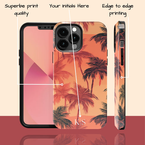Custom Initials Tropical Blush Palm Trees iPhone Case