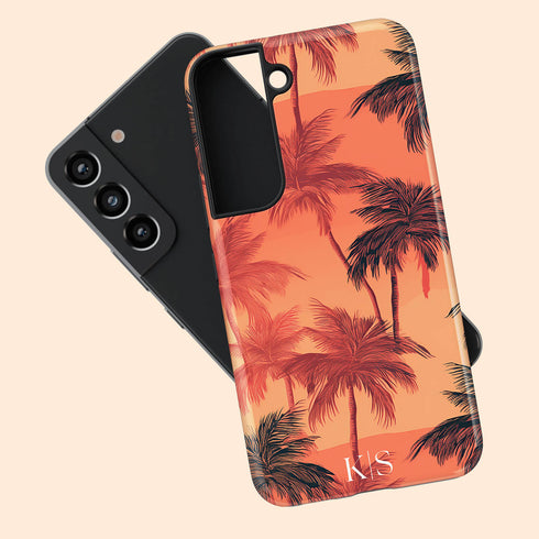 Custom Initials Tropical Blush Palm Trees Galaxy Case