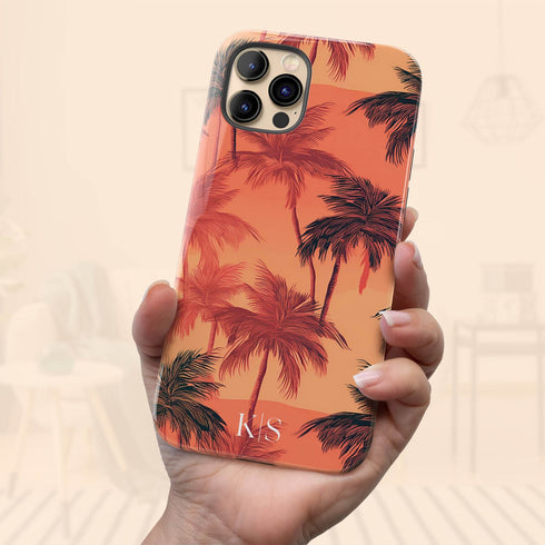 Custom Initials Tropical Blush Palm Trees iPhone Case