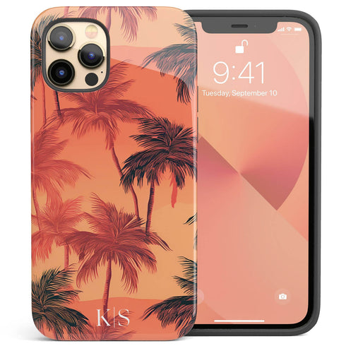 Custom Initials Tropical Blush Palm Trees iPhone Case